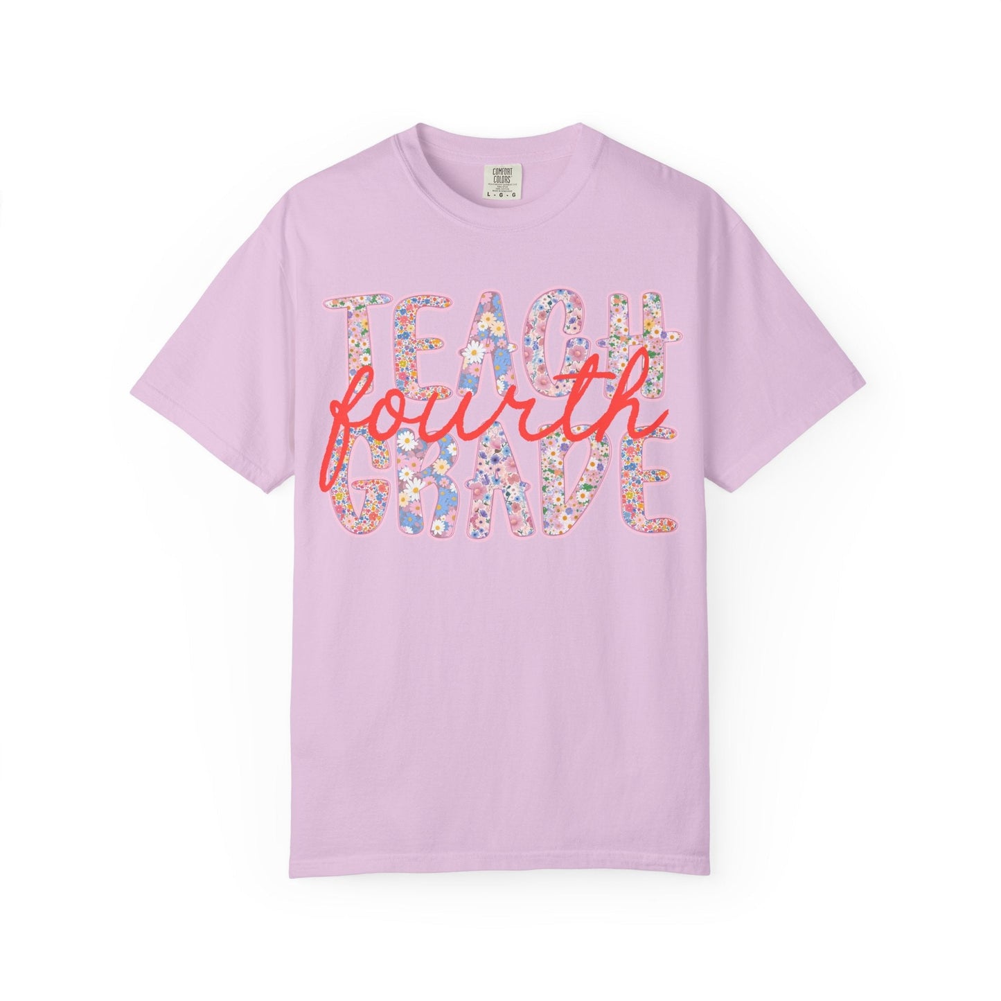 Fourth Grade Teacher Tee Shirt with Flowers