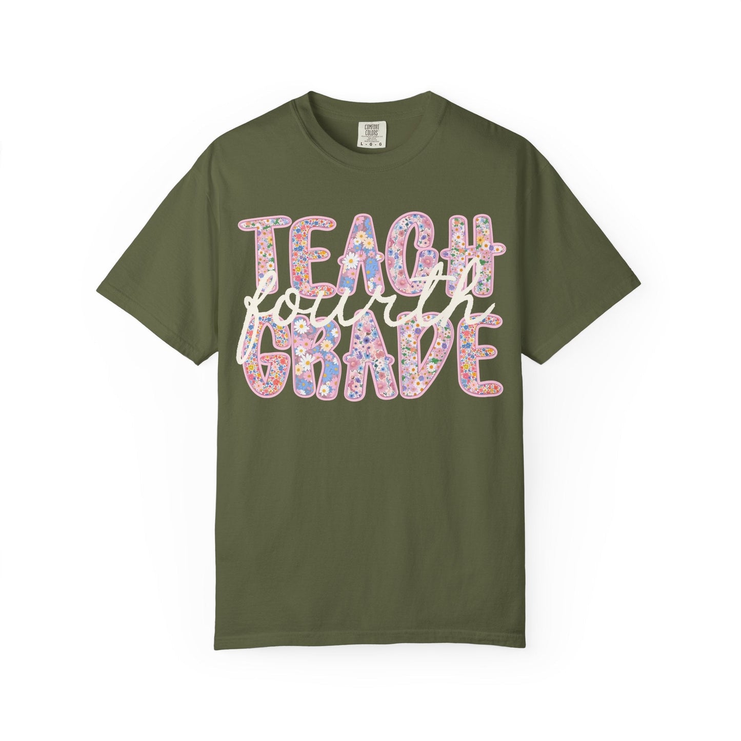 Fourth Grade Teacher Tee Shirt with Flowers