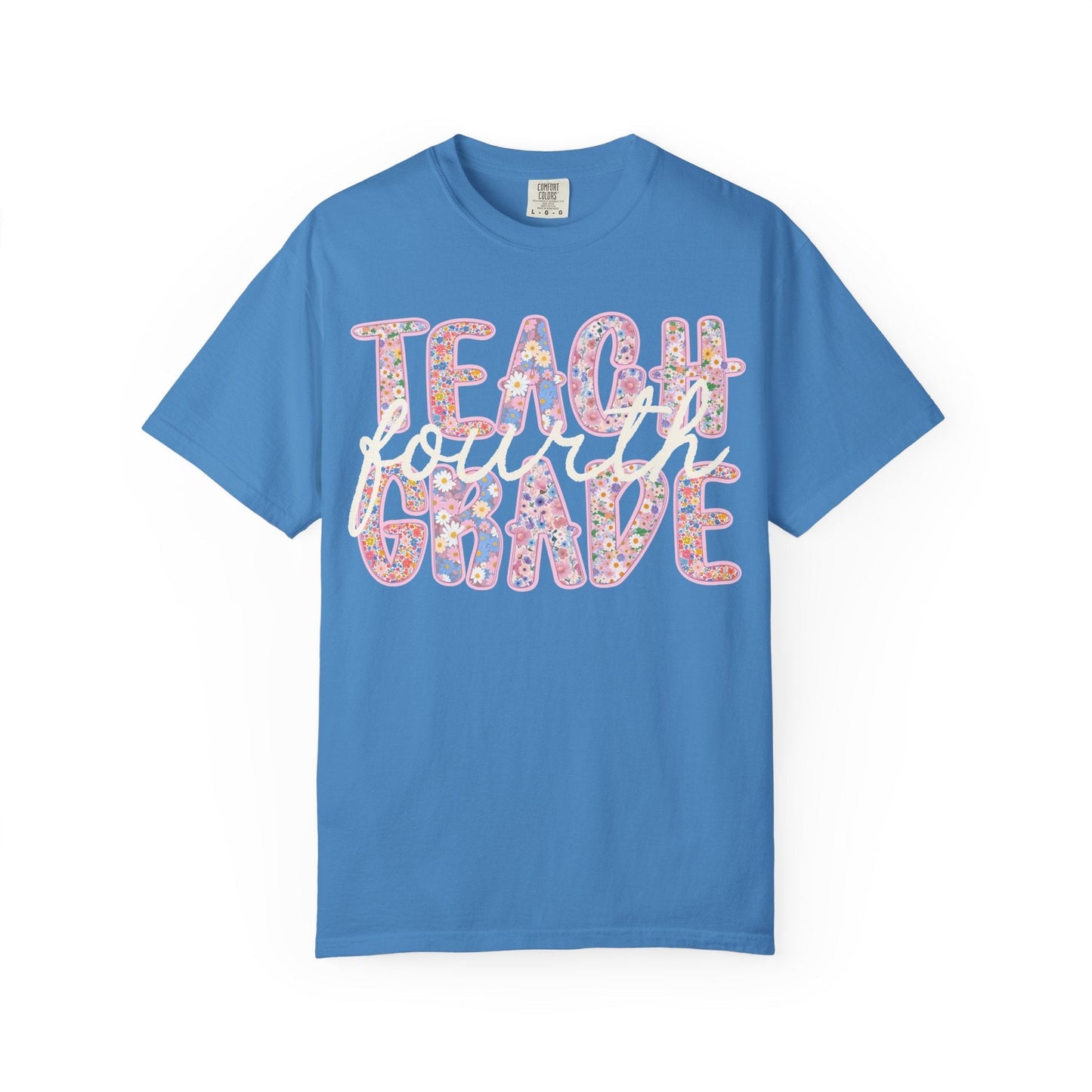 Fourth Grade Teacher Tee Shirt with Flowers