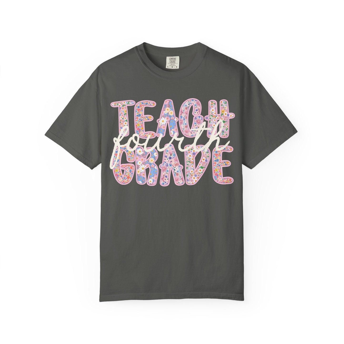 Fourth Grade Teacher Tee Shirt with Flowers