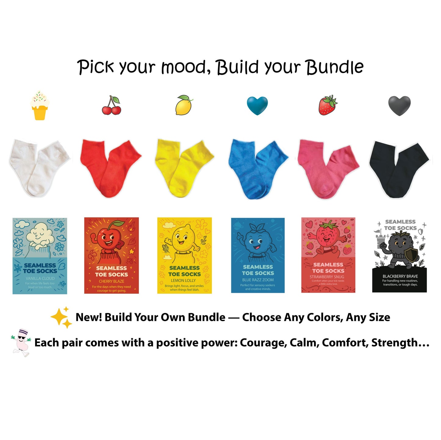 SmoothToe™ Fruit Feelings Collection –Sensory-Friendly Seamless Toe Ankle Socks *Single Pair / Build Your Bundle
