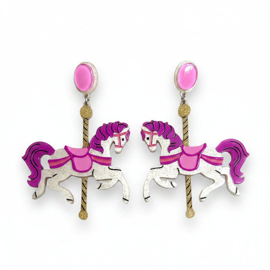 Funfair Carousel Horse Acrylic Earrings by Lipstick & Chrome x Makokot
