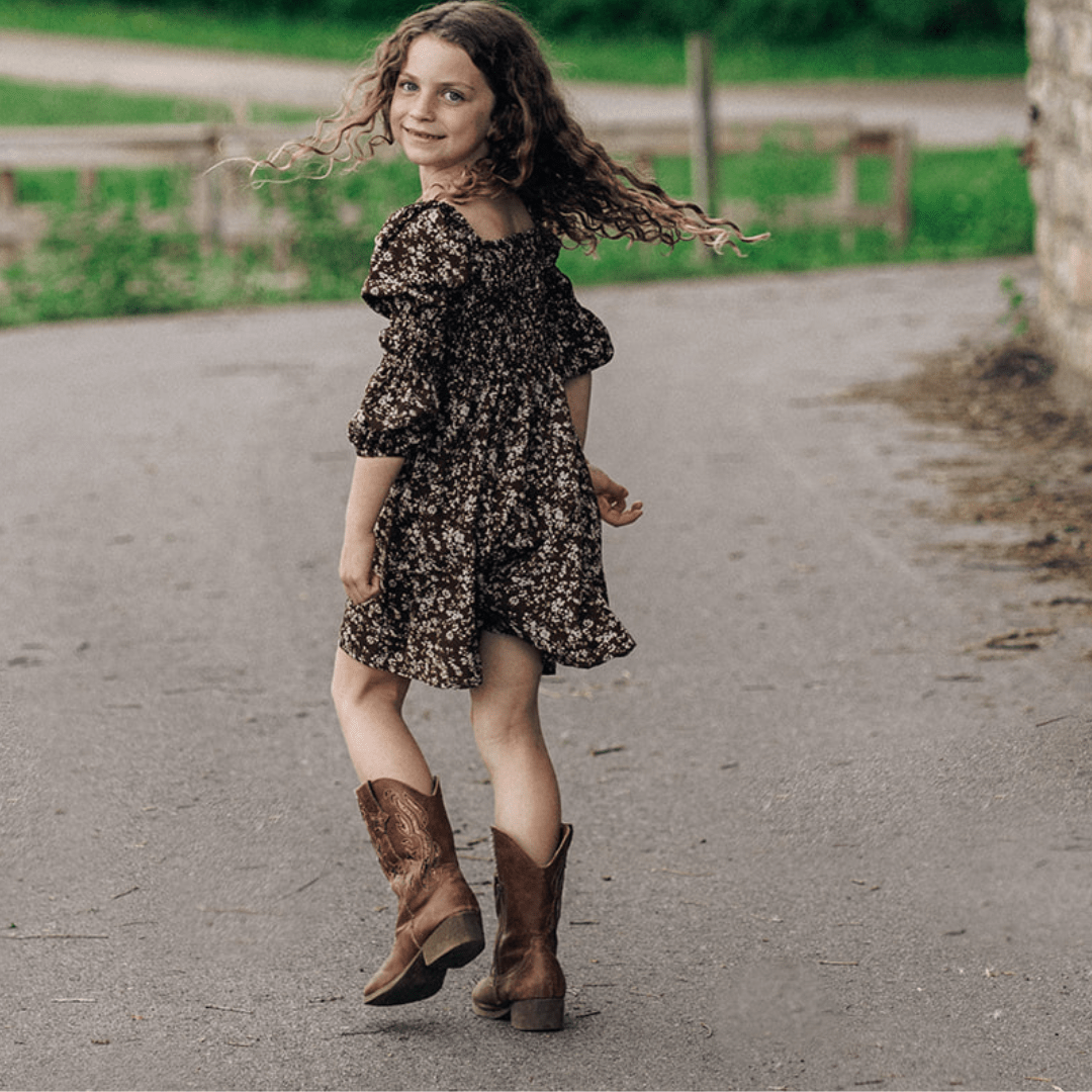 Dainty Floral Brown Dress- Child