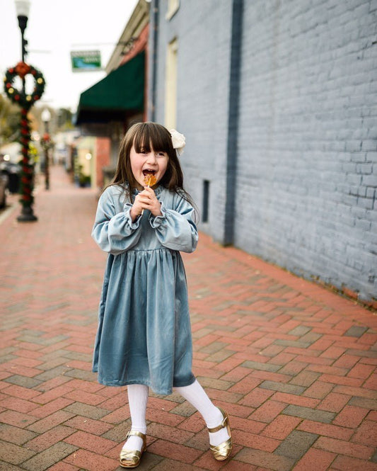 Girls Blue Dress in Velvet