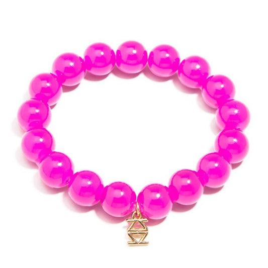 Glass Bead Stretch Bracelet - Hot Pink