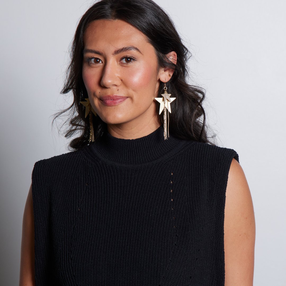 Gold Satin Zeppelin Star Fringe Earrings