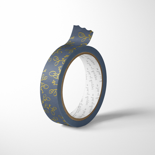 Navy Blue Gold Foil Floral Washi Tape