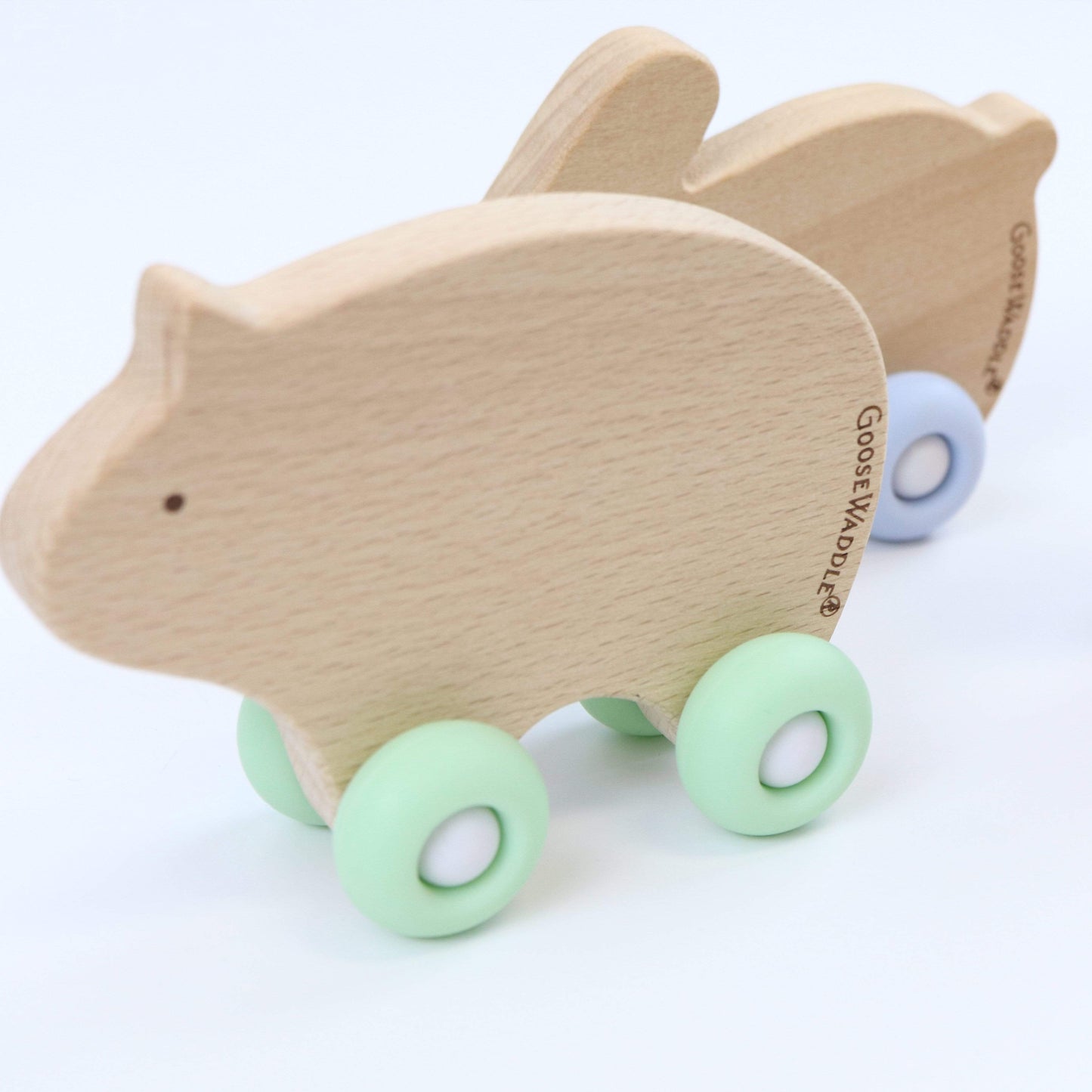 Silicone + Wood Teether with Wheels (3 Colors)