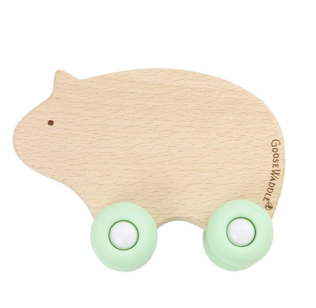Silicone + Wood Teether with Wheels (3 Colors)