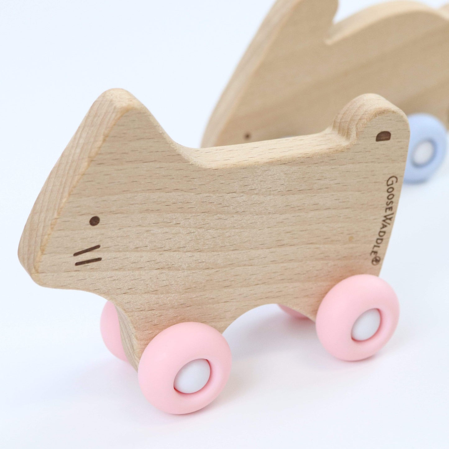 Silicone + Wood Teether with Wheels (3 Colors)