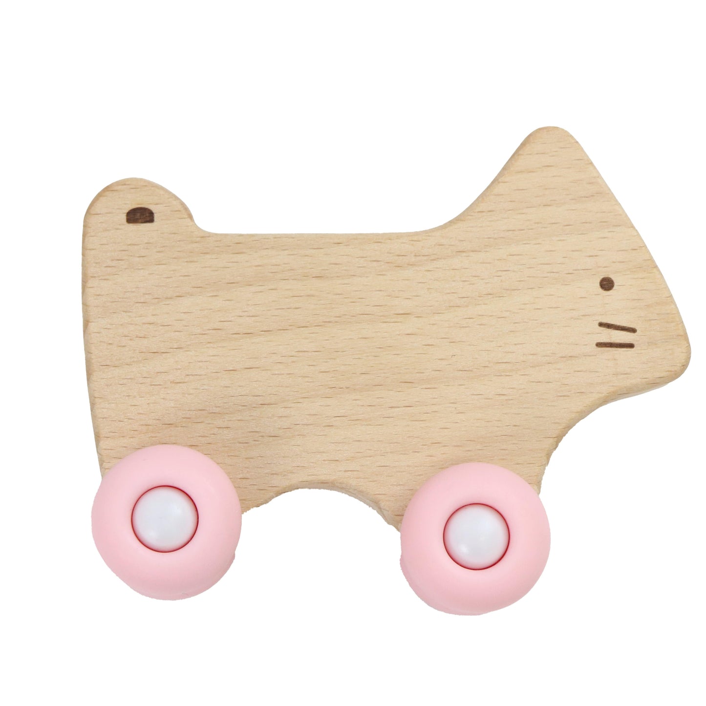 Silicone + Wood Teether with Wheels (3 Colors)