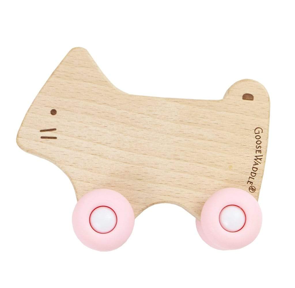Silicone + Wood Teether with Wheels (3 Colors)