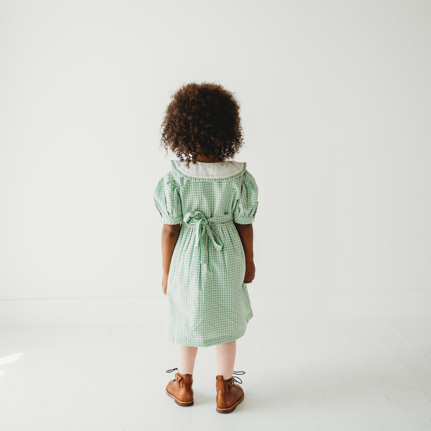 Green Gingham hand embroidered Mia Dress