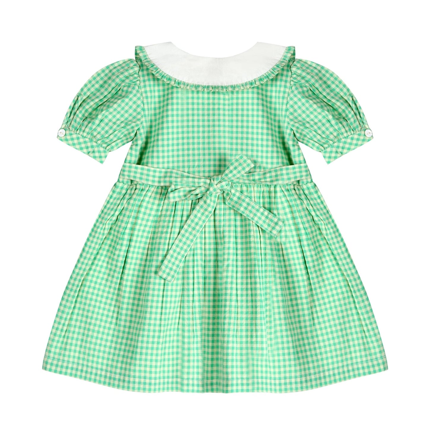Green Gingham hand embroidered Mia Dress