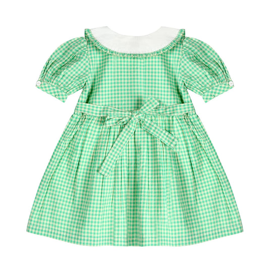 Green Gingham hand embroidered Mia Dress