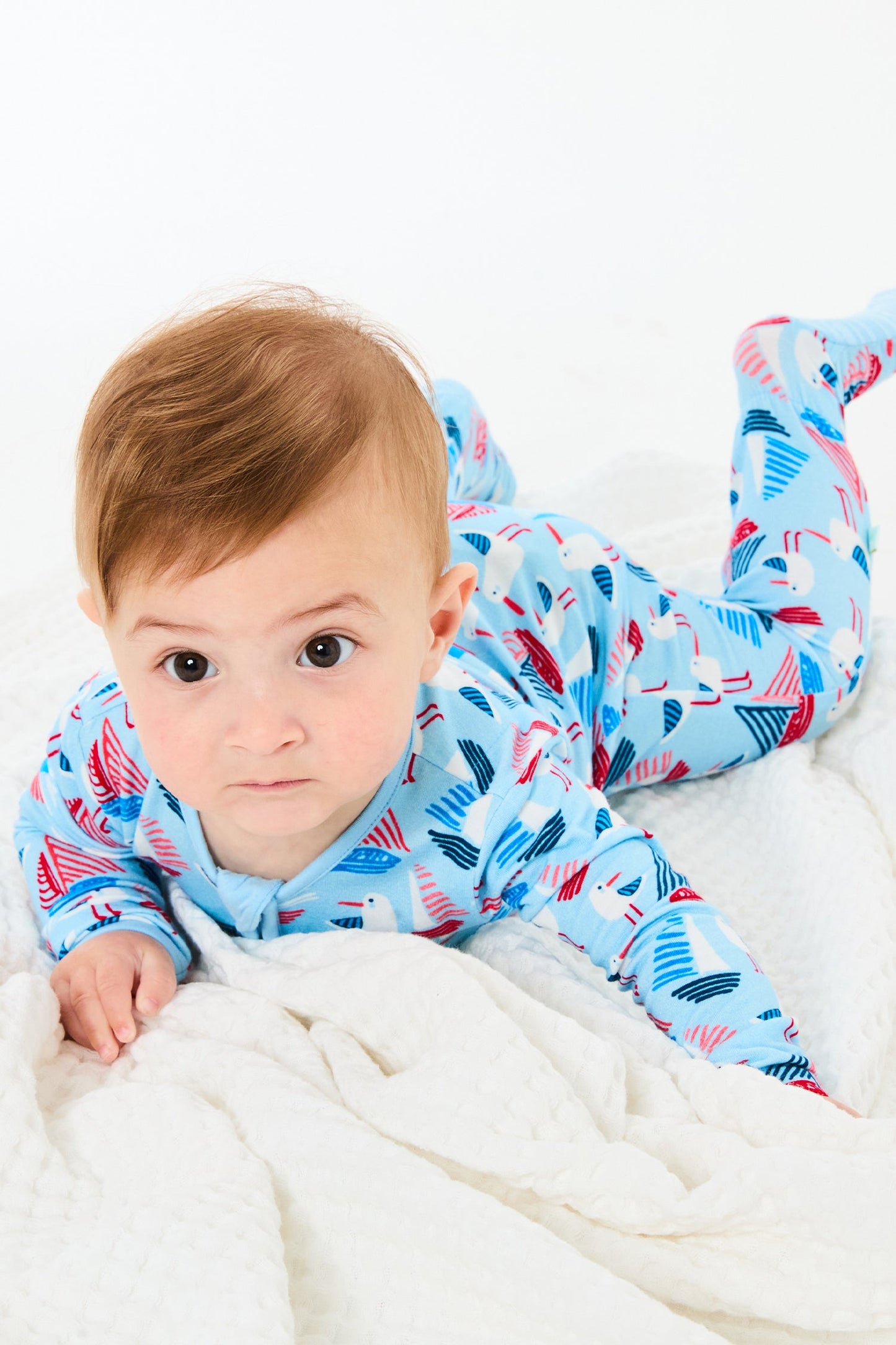 Soft & Stretchy Zipper Footie - Seagulls