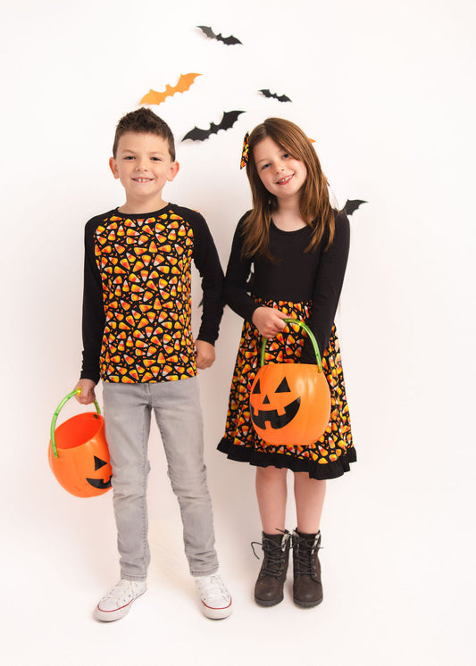 Halloween | Candy Corn | Bamboo Ruffle Twirl Dress