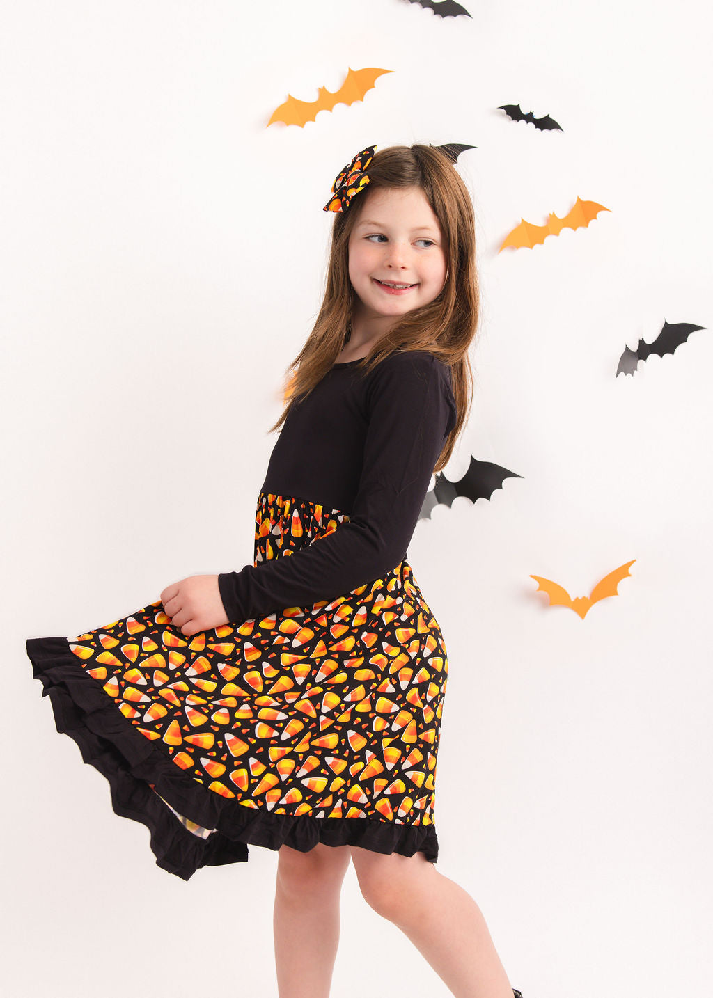 Halloween | Candy Corn | Bamboo Ruffle Twirl Dress