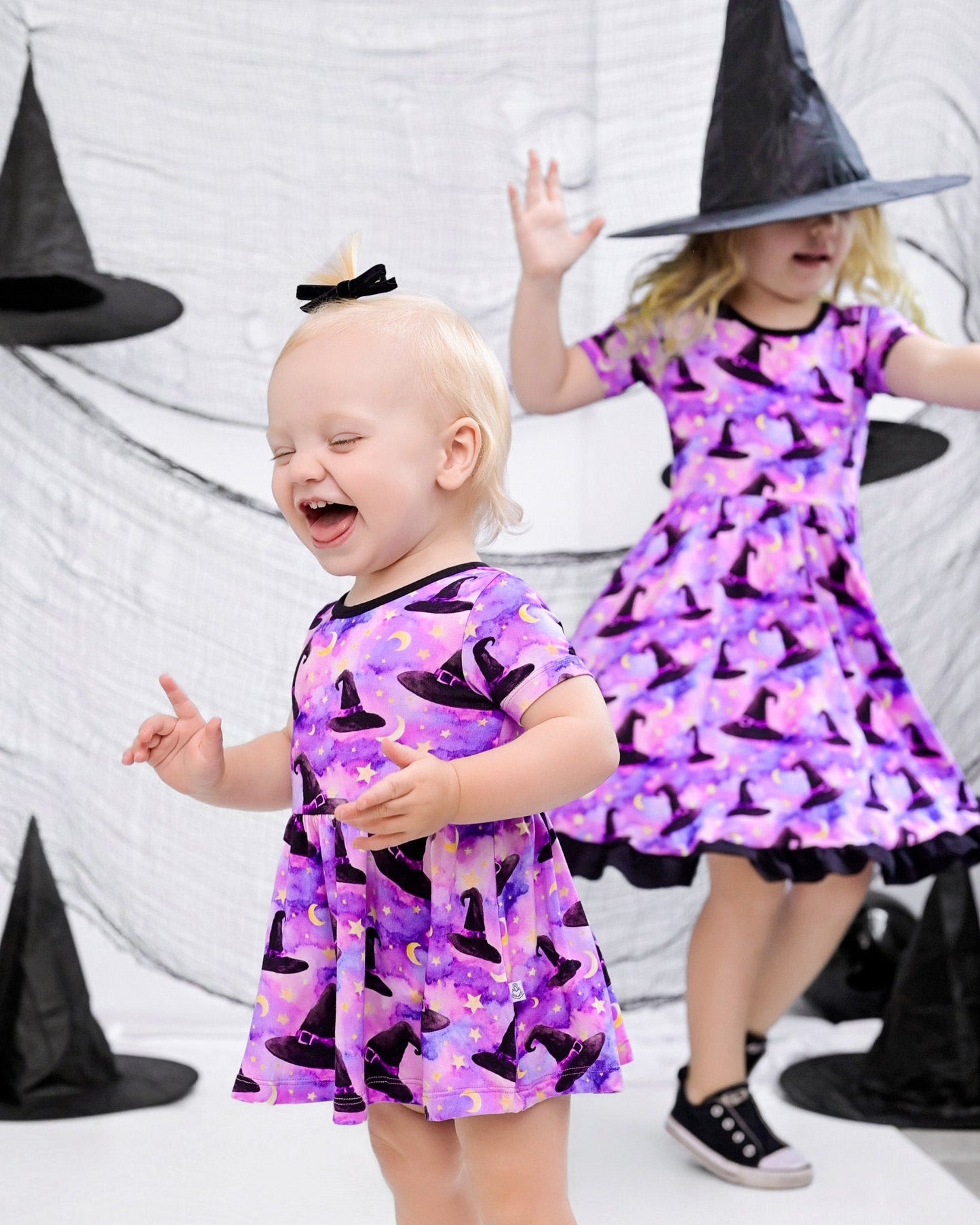 Halloween | Starry Witch Hats | Bamboo Ruffle Twirl Dress