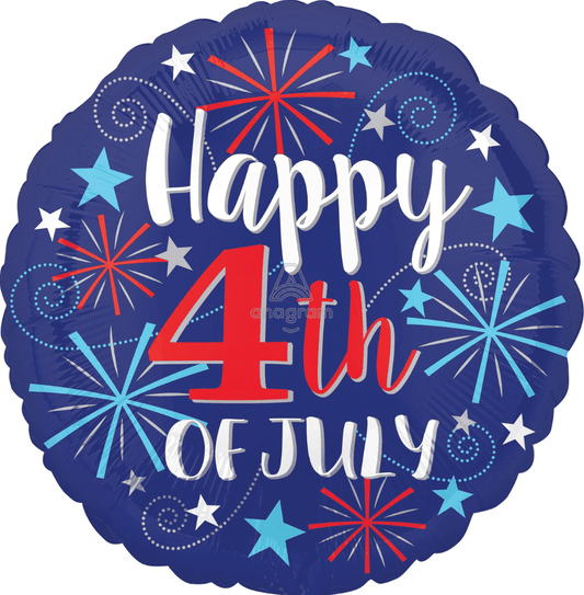 Happy 4th of July Foil Balloon – 18" Round Fireworks Decor