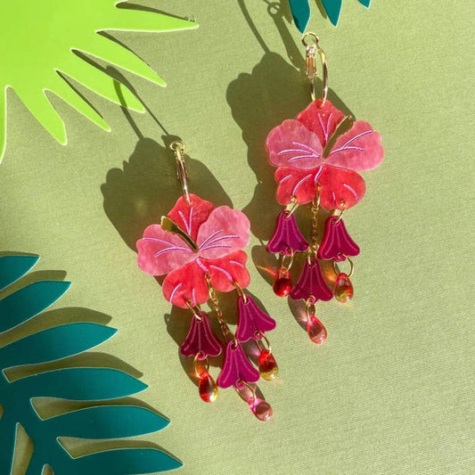 Hibiscus Acrylic Dangle Earrings