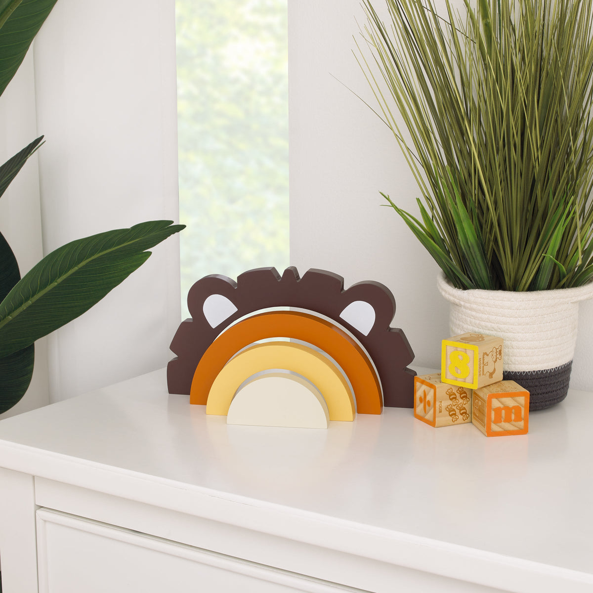 Lion Brown, Orange, Yellow, and Ivory Wood Stacking Shelfie Decor