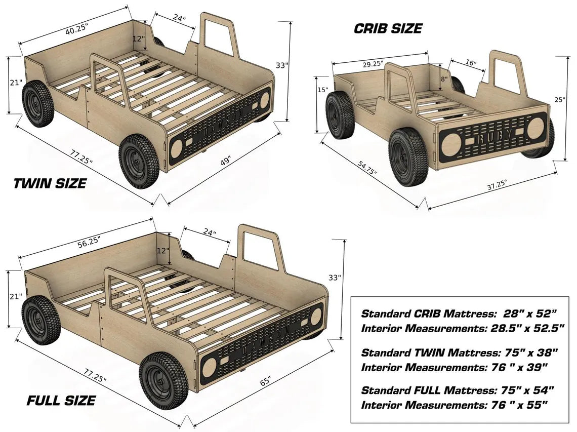 CAM V1- Bronco Bed With Real Wheels + Acrylic Grille
