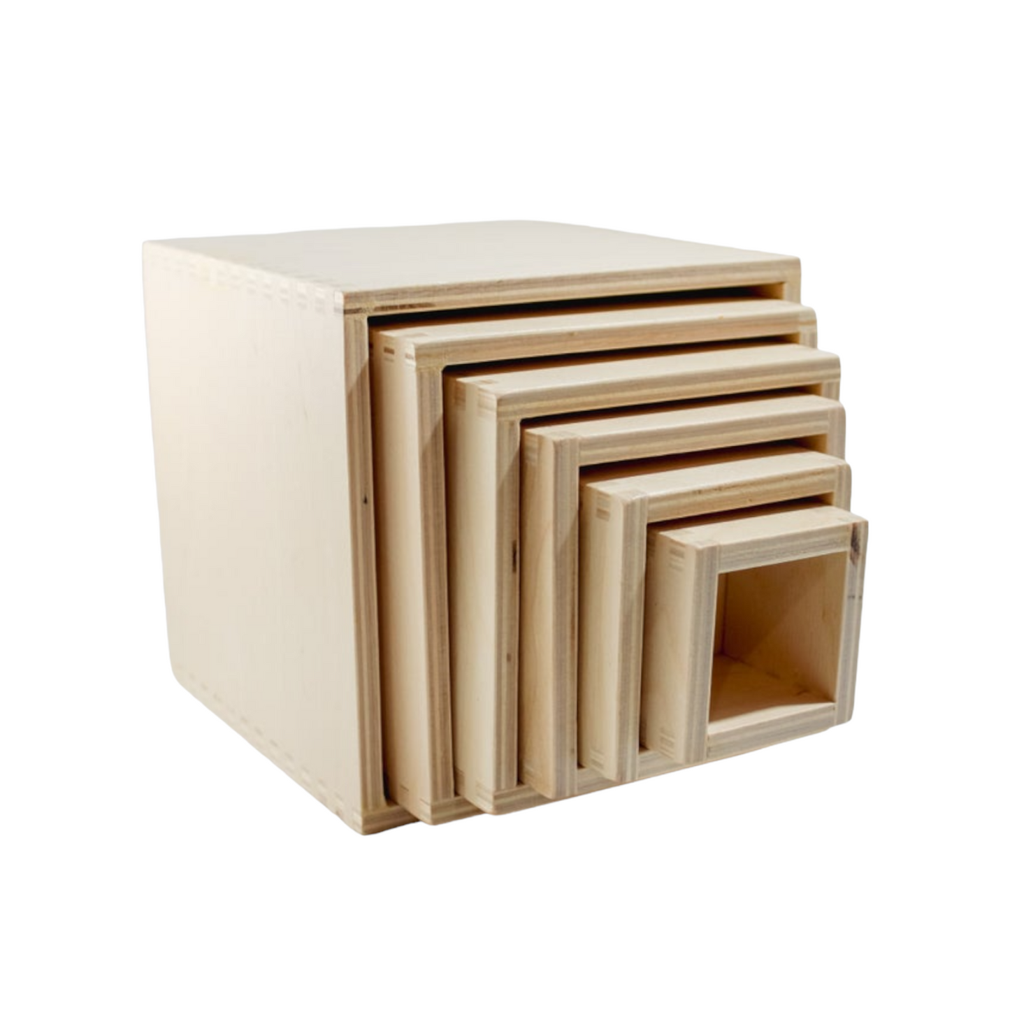 **Pre-order (Ships in 2-3 Weeks)**6 Pcs Natural Wooden Nesting Box Set