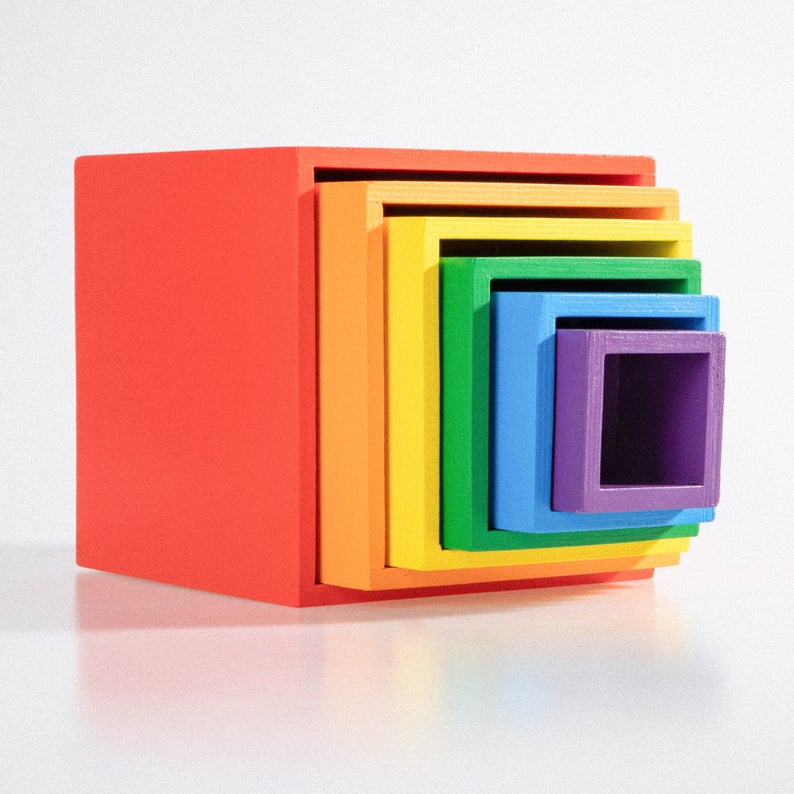 6-Piece Basswood Wooden Rainbow Nesting Box Set | Painted & Hand-Stained Finishes | Montessori Stacking Toy