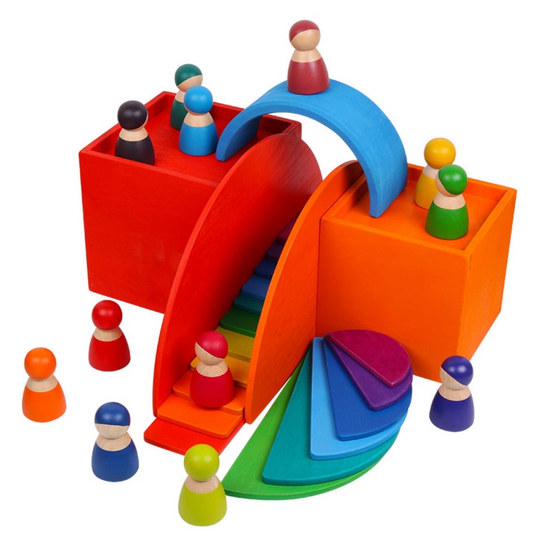 6-Piece Basswood Wooden Rainbow Nesting Box Set | Painted & Hand-Stained Finishes | Montessori Stacking Toy