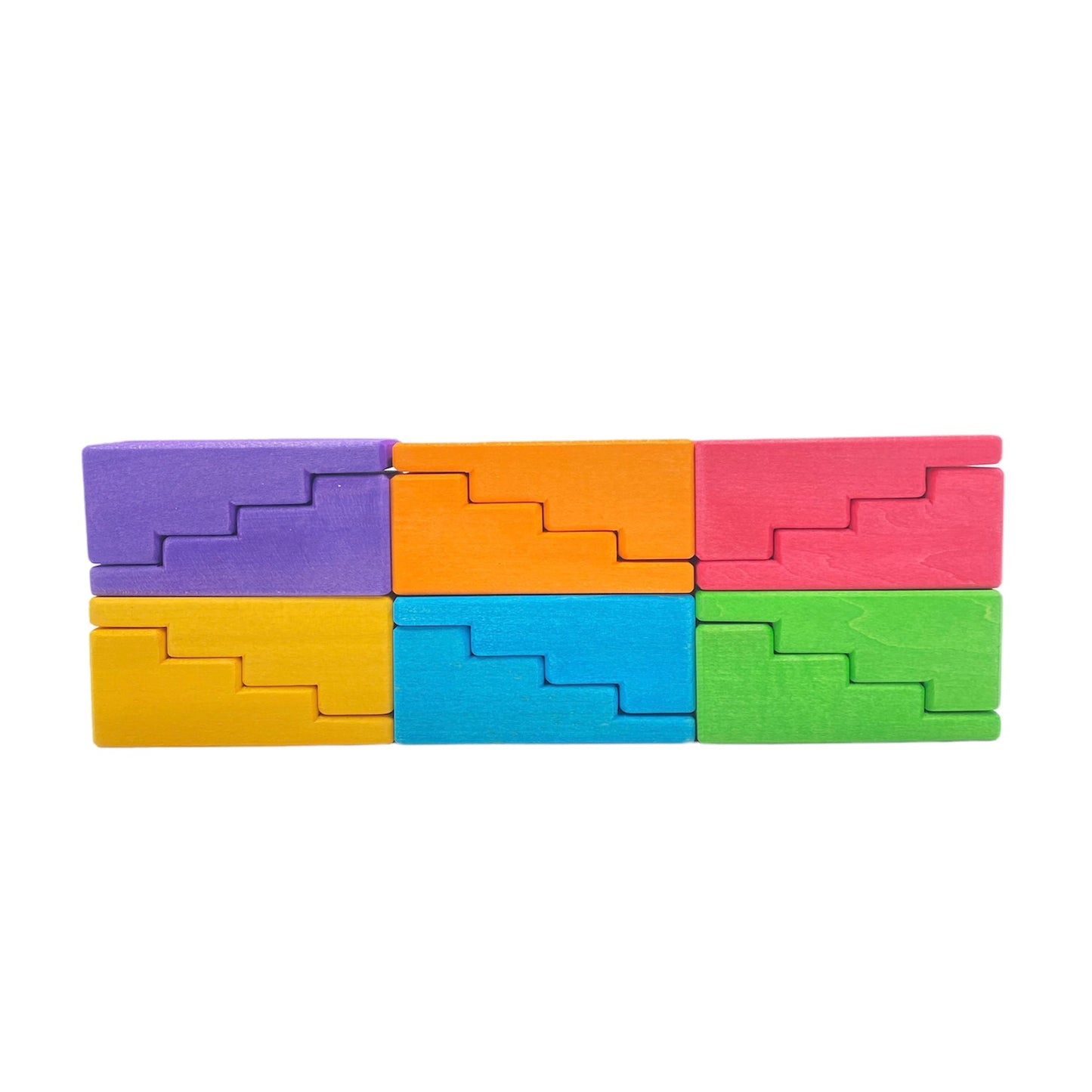 12-Piece Stained Stepped Roof Building Block Set — Primary Rainbow Colors