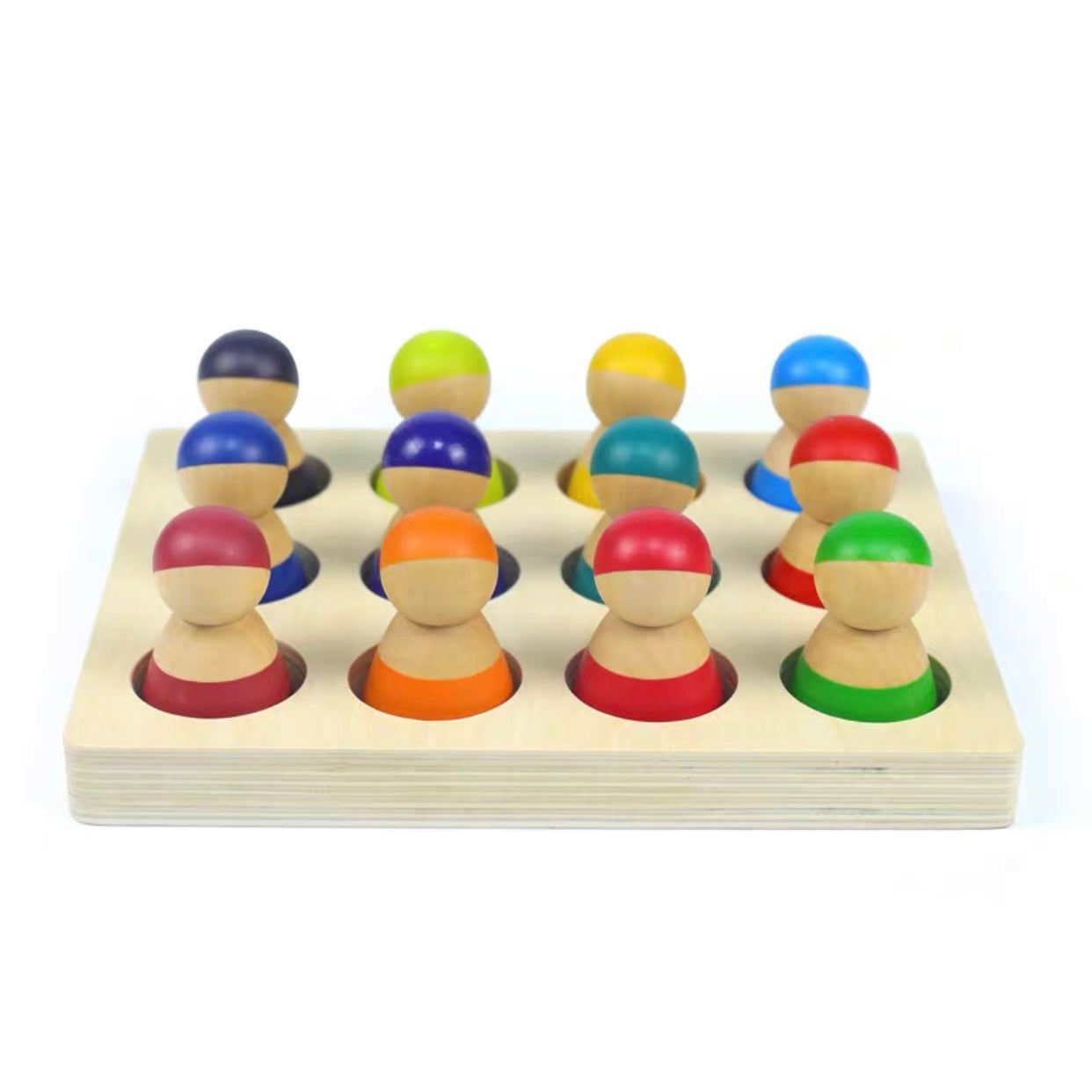 12-Piece Rainbow Peg Doll People with Sorting Tray – Primary Colors