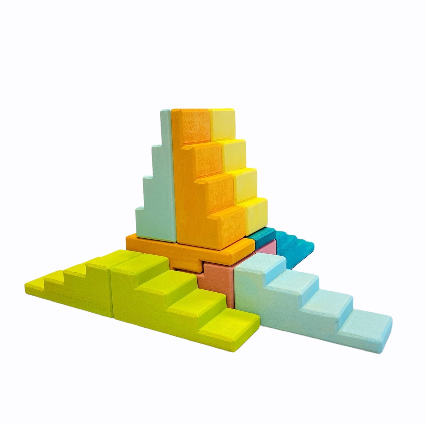 12-Piece Stained Stepped Roof Building Block Set — Pastel / Macaron Colors