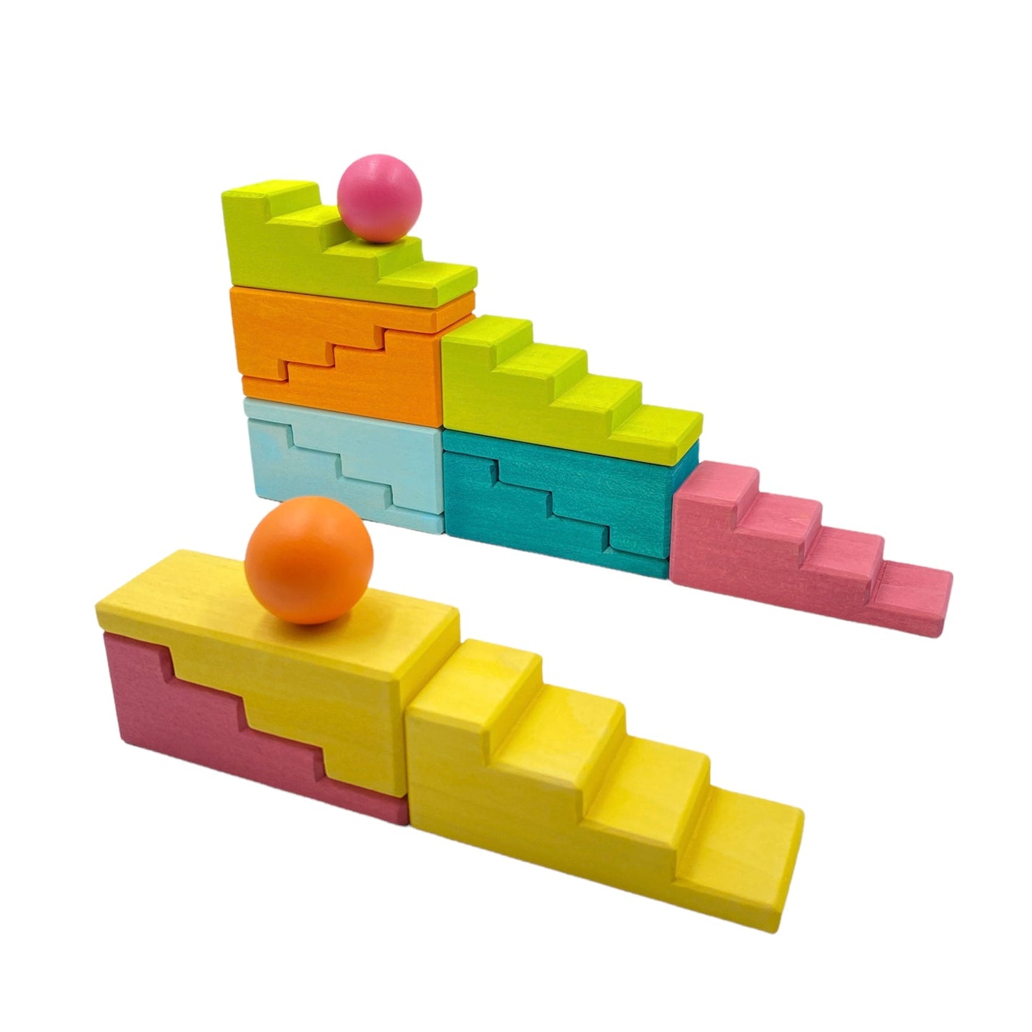 12-Piece Stained Stepped Roof Building Block Set — Pastel / Macaron Colors