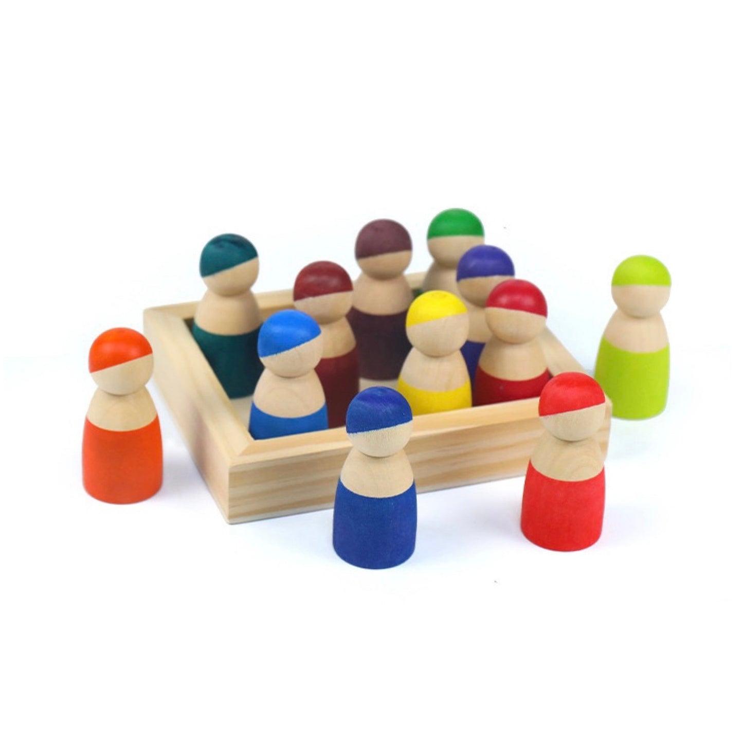 12-Piece Little Peg Doll Set with Tray — Primary Colors