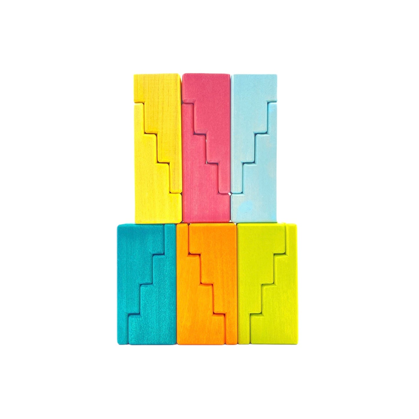 12-Piece Stained Stepped Roof Building Block Set — Pastel / Macaron Colors