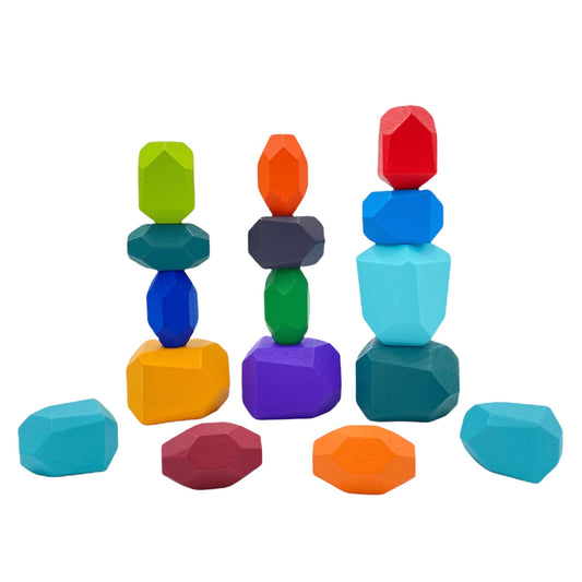 16-Piece Wooden Balancing Stones Stacking Blocks – Primary Colors
