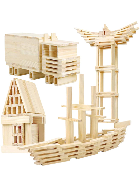 120-Piece Natural Wooden Building Planks Set | Open-Ended STEM Construction