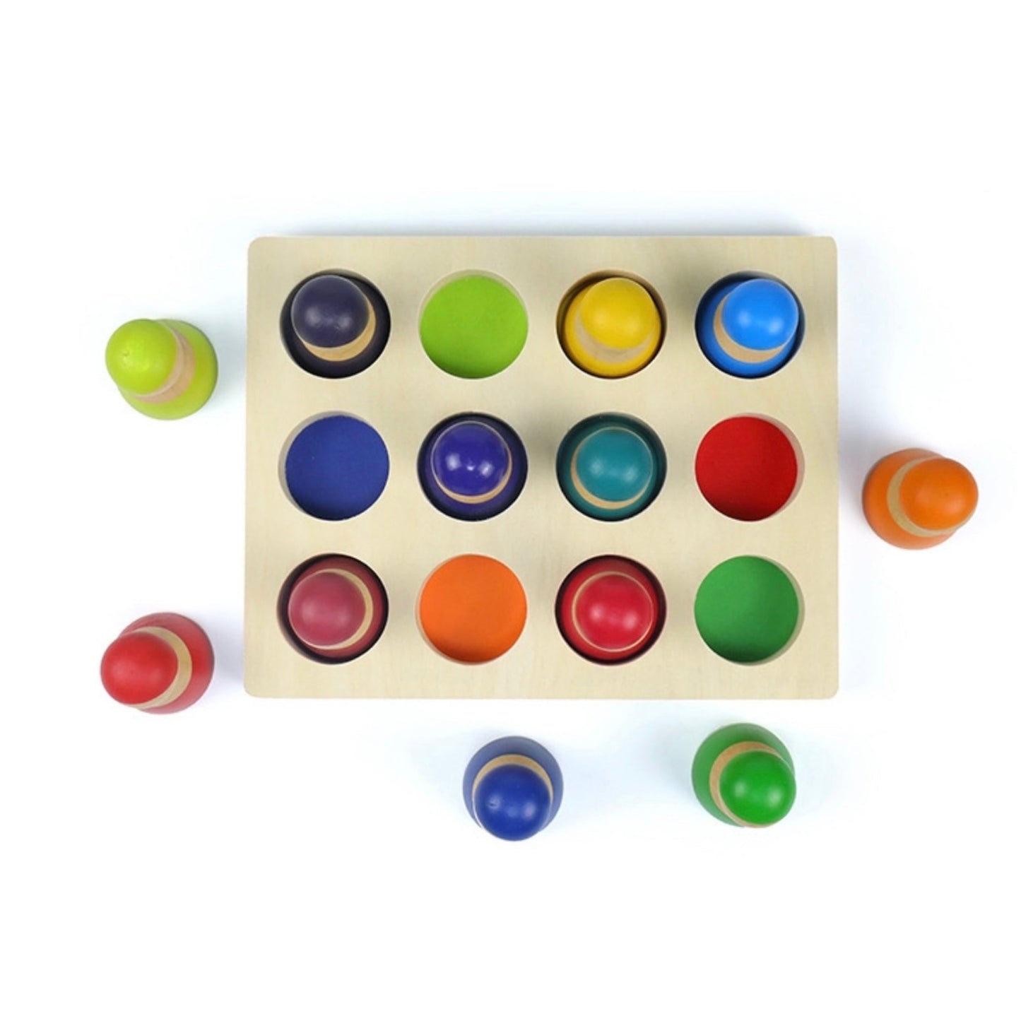 12-Piece Rainbow Peg Doll People with Sorting Tray – Primary Colors