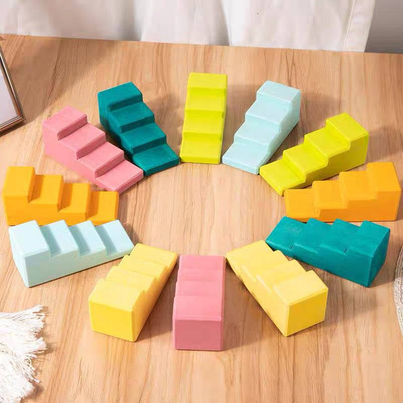 12-Piece Stained Stepped Roof Building Block Set — Pastel / Macaron Colors