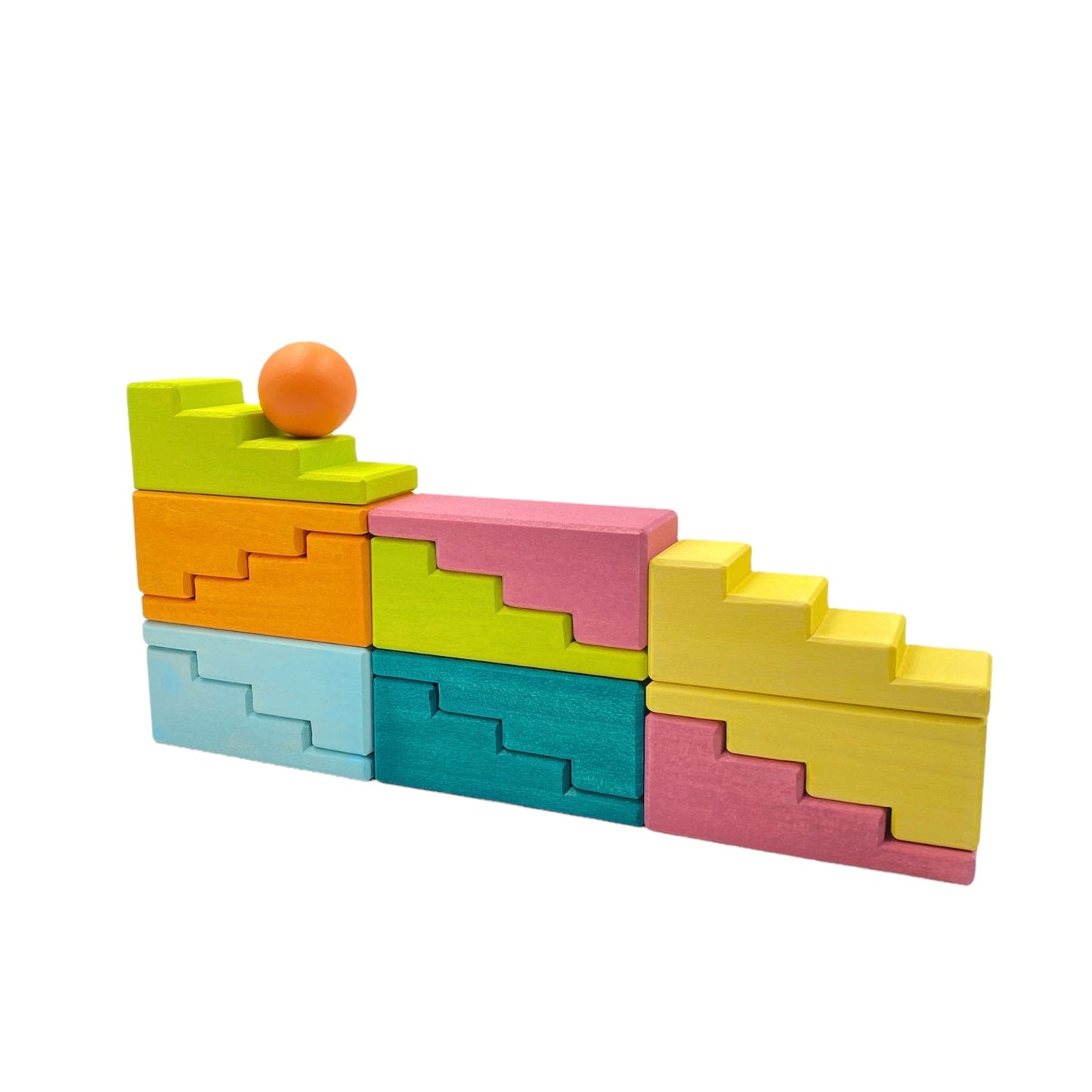 12-Piece Stained Stepped Roof Building Block Set — Pastel / Macaron Colors