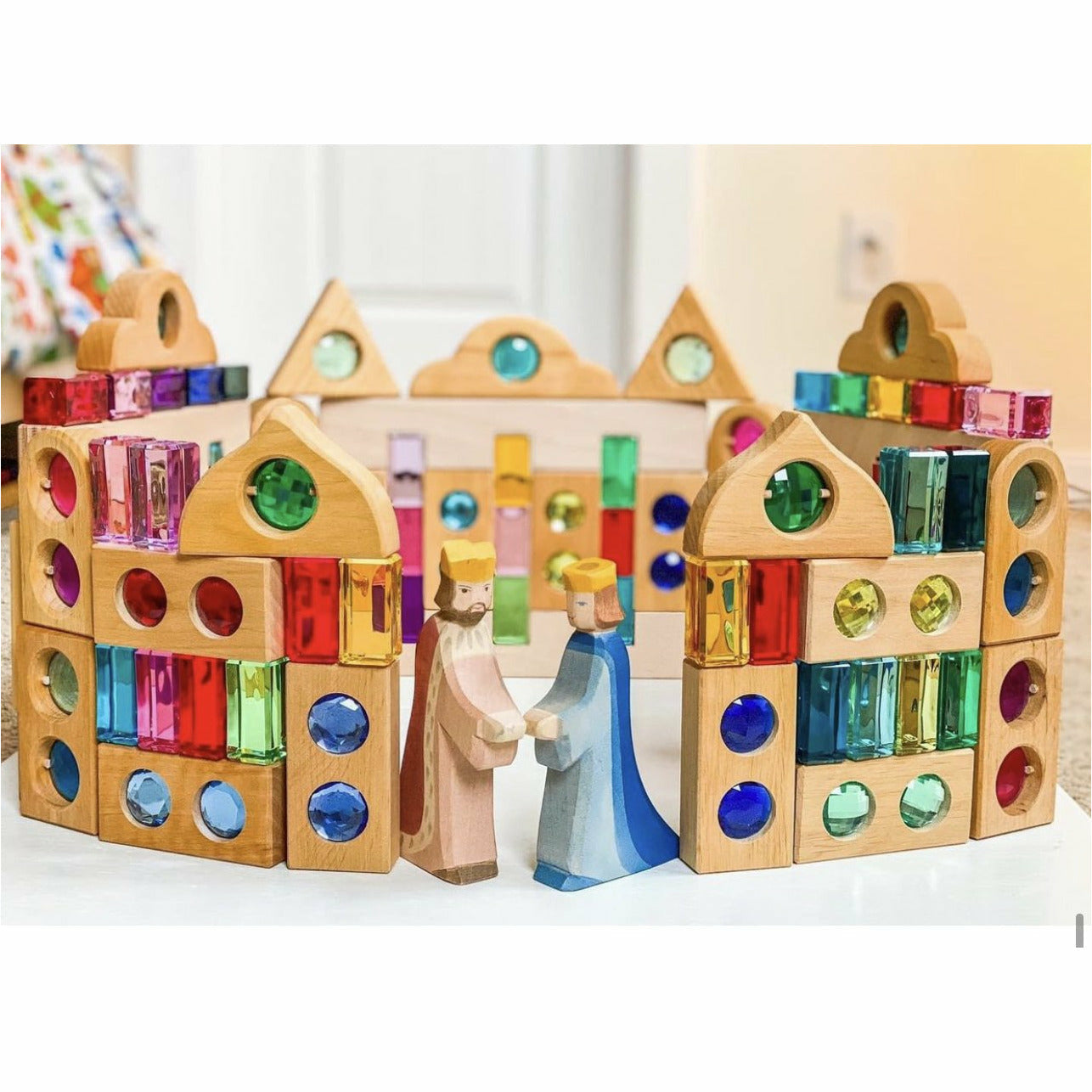 12-Piece Rainbow Fairytale Window Blocks with Storage Tray | Light & Color Play
