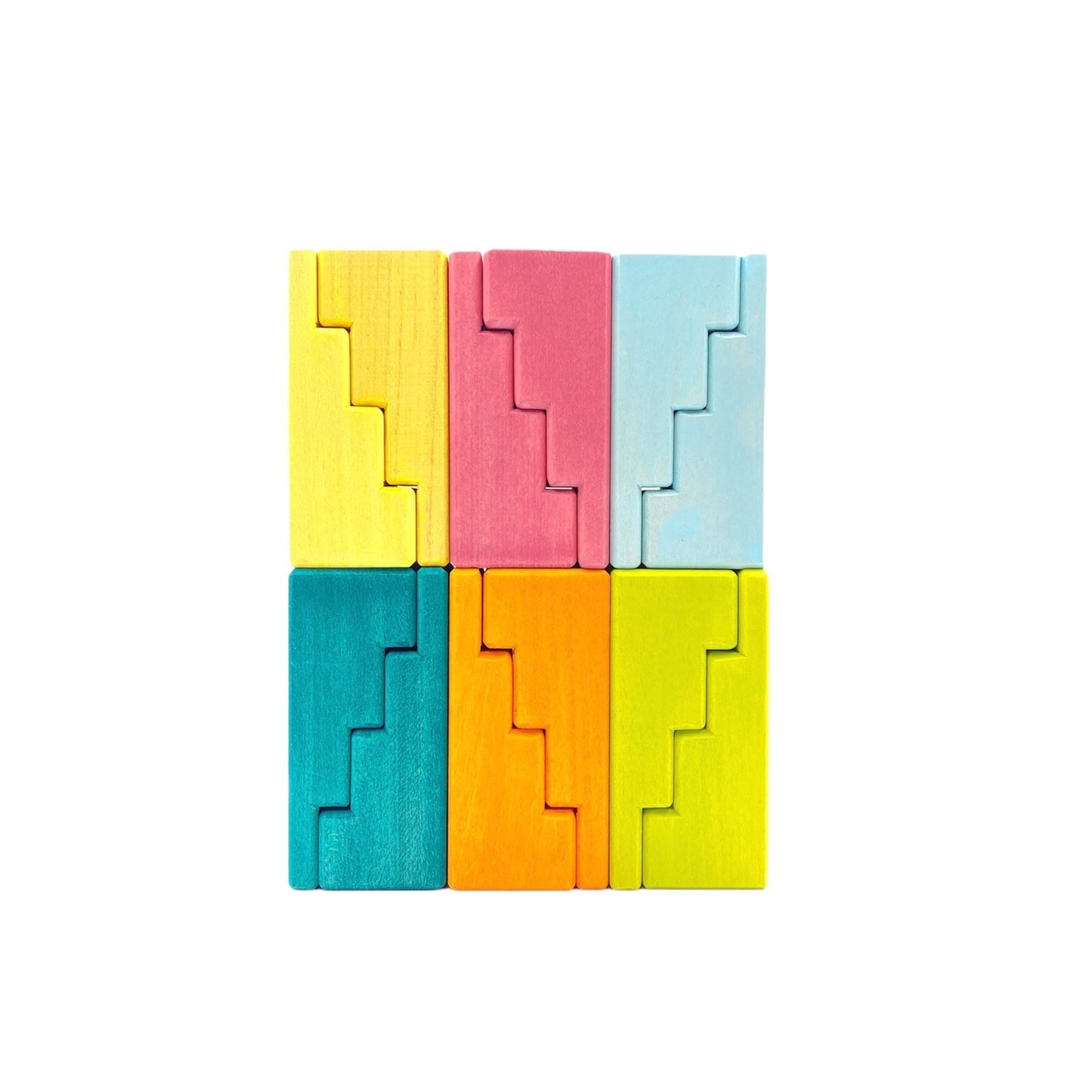 12-Piece Stained Stepped Roof Building Block Set — Pastel / Macaron Colors