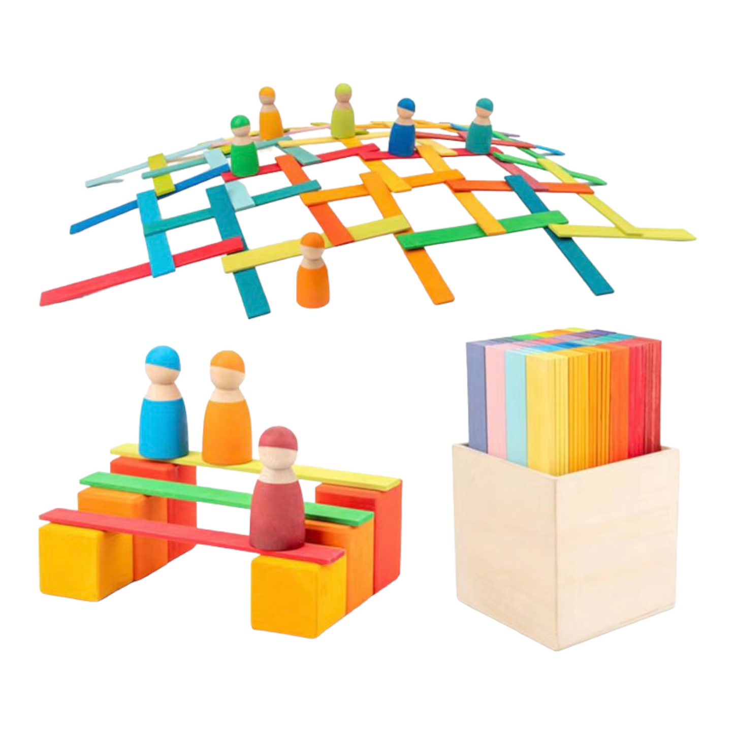 120-Piece Stained Wooden Leonardo Building Sticks – Da Vinci’s Bridge STEM Set