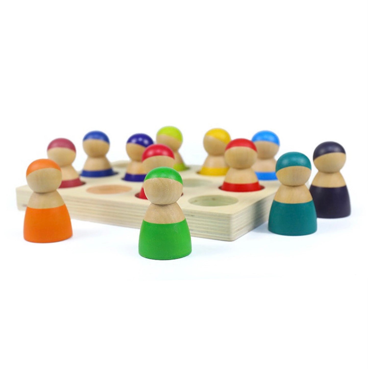 12-Piece Rainbow Peg Doll People with Sorting Tray – Primary Colors