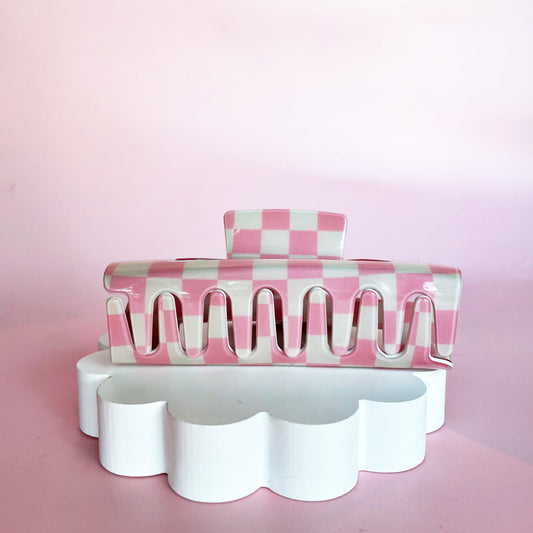 Blush Checkered Claw Clip