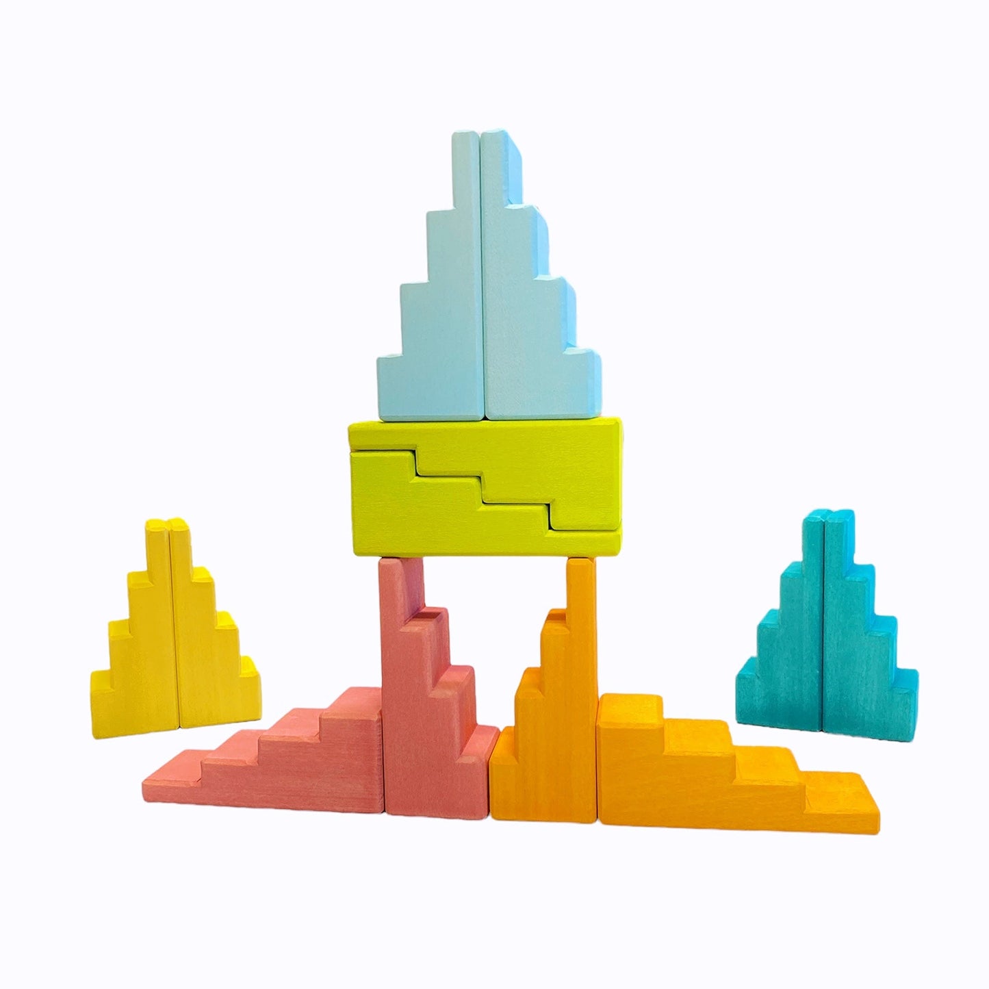 12-Piece Stained Stepped Roof Building Block Set — Pastel / Macaron Colors