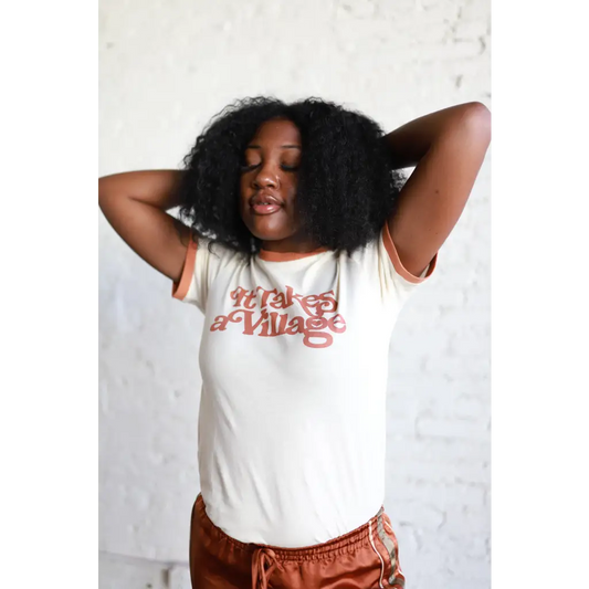 It Takes a Village Adult Retro Ringer Tee