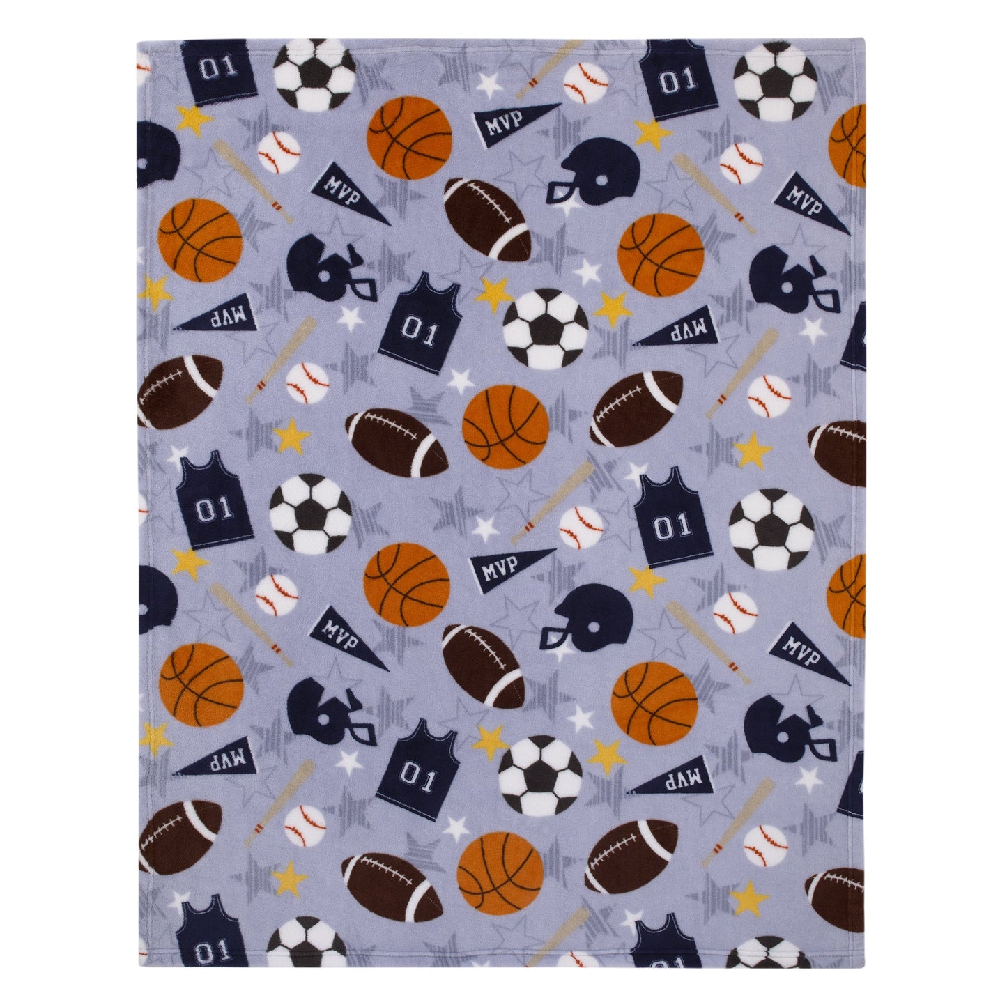Everything Kids Sports Gray, Navy, Orange, and Brown Super Soft Toddler Blanket