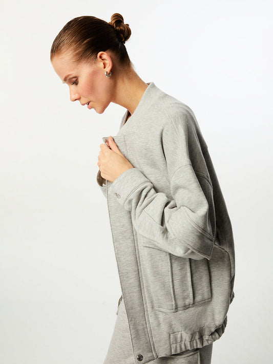 Loose-Fit Bomber Jacket with Pockets - Grey Melange